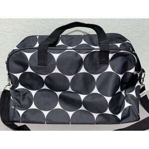 Thirty-One Duffle Bag Shoulder Carry On Weekender Bag Black & White Circles EUC